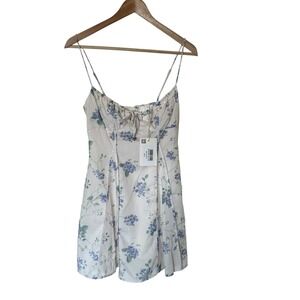 Indikah Floral Mini Dress Women‎ S Blue Cream NWT Sweetheart Cottagecore Summer